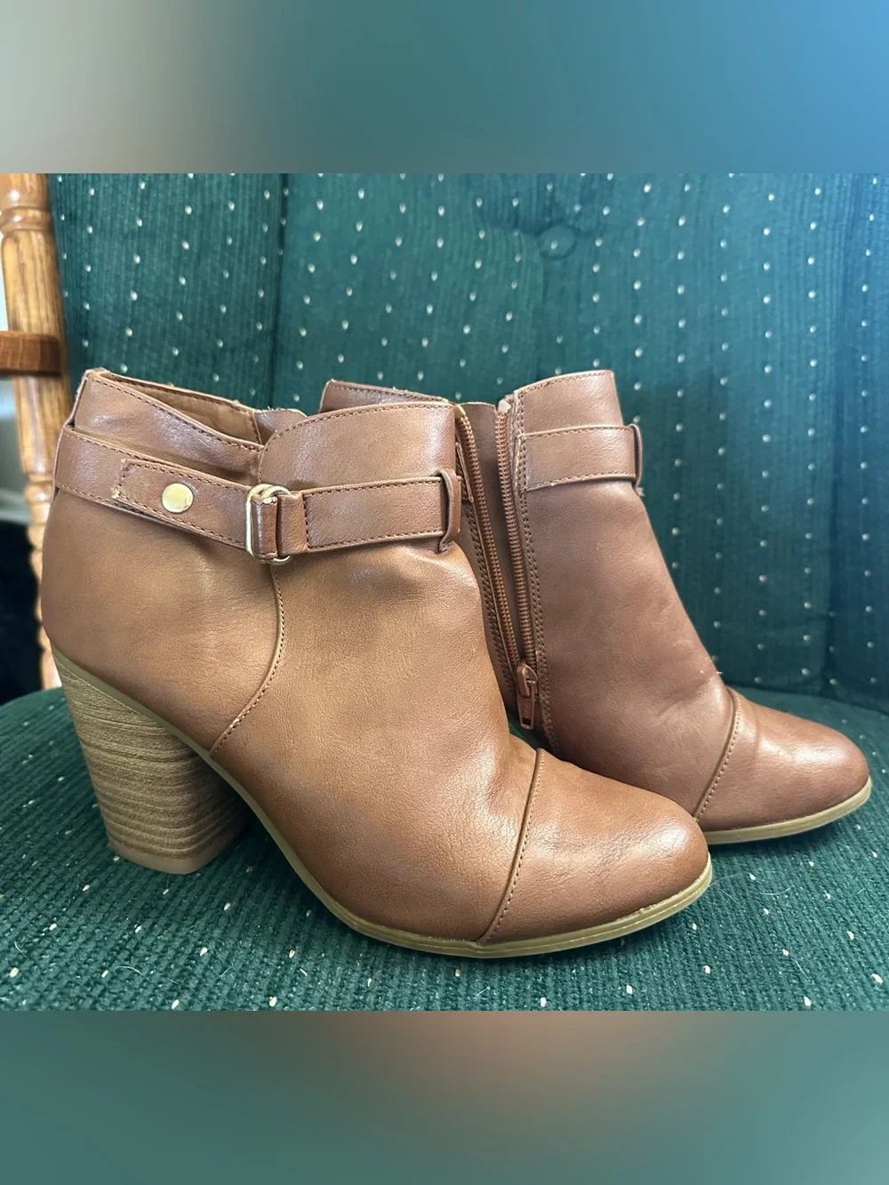 LC Lauren Conrad Brown Faux Leather Ankle Booties with Stacked Heel